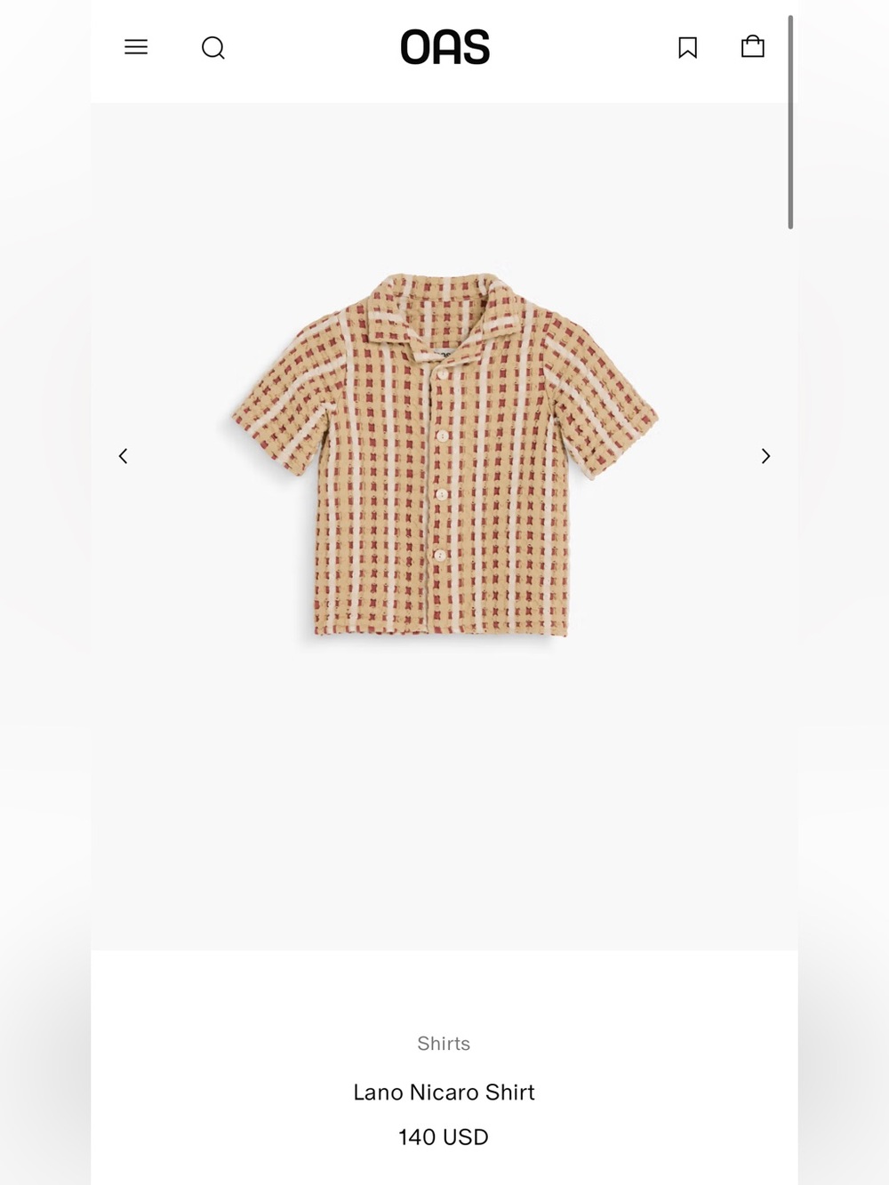 OAS Beige and Rust Short-Sleeve Button-Down Shirt